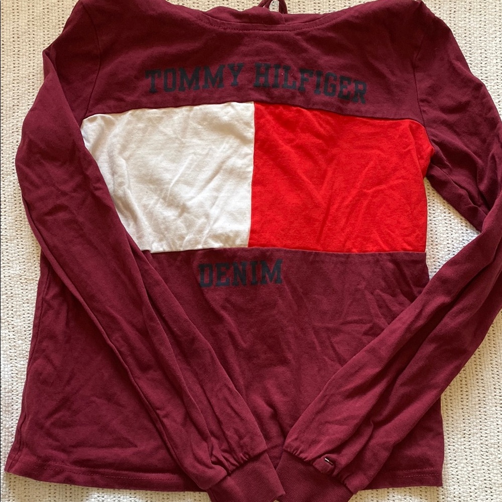 Tommy Hilfiger Burgundy and Red Colorblock Top